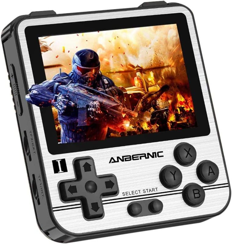 Photo 1 of RG280V Handheld Game Console with 16 + 64G TF 5000 Games 64Bit 2.8inch IPS Screen , Retro Game Console Opening Linux Tony System Portable Video Game Console (Silver)
