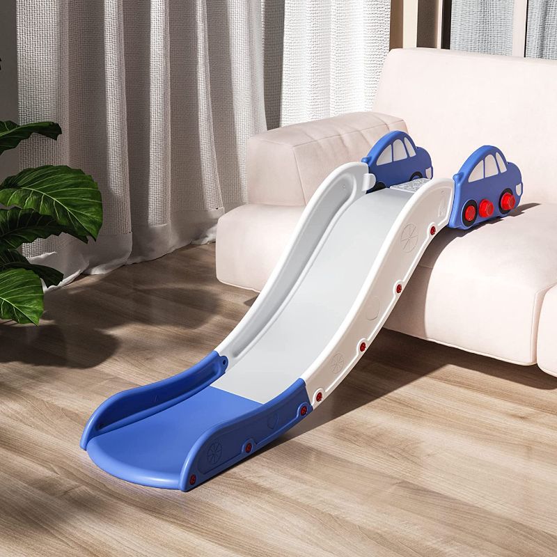 Photo 1 of Kids Slide for Bed Couch Sofa Stairs Extended Widened Toddler Slide Plastic Indoor Slide Toy Easy to Assemble Store Car Blue
