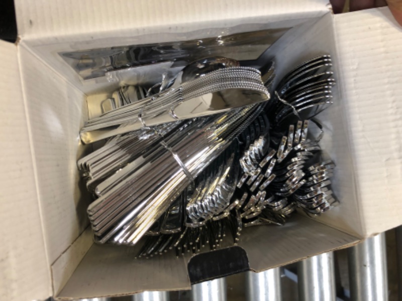 Photo 1 of 300 Plastic Silverware Set - Silver Plastic Cutlery Set - Disposable Silverware Set - Flatware Set - 100 Plastic Silver Forks - 100 Silver Spoons - 100 Plastic Silver Knives - Heavy Duty - Party Bulk