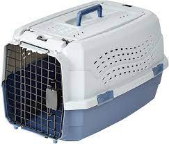 Photo 1 of Amazon Basics 2-Door Top Load Hard Sided Dog and Cat Kennel Travel Carrier, 23-Inch, Gray & Blue
