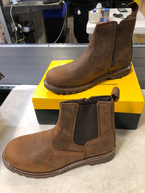Photo 2 of 6" Australian Leather Work Boot & Construction Shoe, Oil, Slip & Acid Resistant Outsole, Orthotic PU Insole with Side Zipper, Good Year Welt Slip & Acid Resistant Outsole, Orthotic Pu Insole With Side Brown 13 Wide