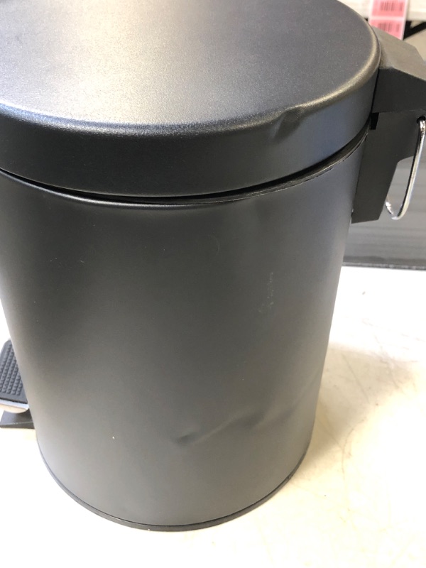 Photo 4 of Addison Home 1.3 Gallon / 5 Liter, Steel Step Trash Can with Removable Inner Bucket, Black - DAMAGES : SHOWN IN LIVE PHOTOS (DENTS/RUBBISH CAN IS A LITTLE BANT & MISPLACED)