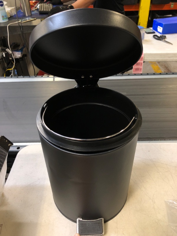 Photo 2 of Addison Home 1.3 Gallon / 5 Liter, Steel Step Trash Can with Removable Inner Bucket, Black - DAMAGES : SHOWN IN LIVE PHOTOS (DENTS/RUBBISH CAN IS A LITTLE BANT & MISPLACED)