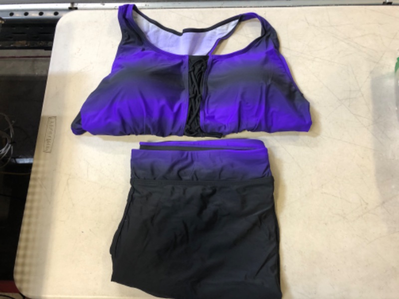 Photo 2 of 3XL - Itsmode Women's Color Block Racerback Tankini Top with Swim Bottoms Swimsuit S-XXXL Purple Small