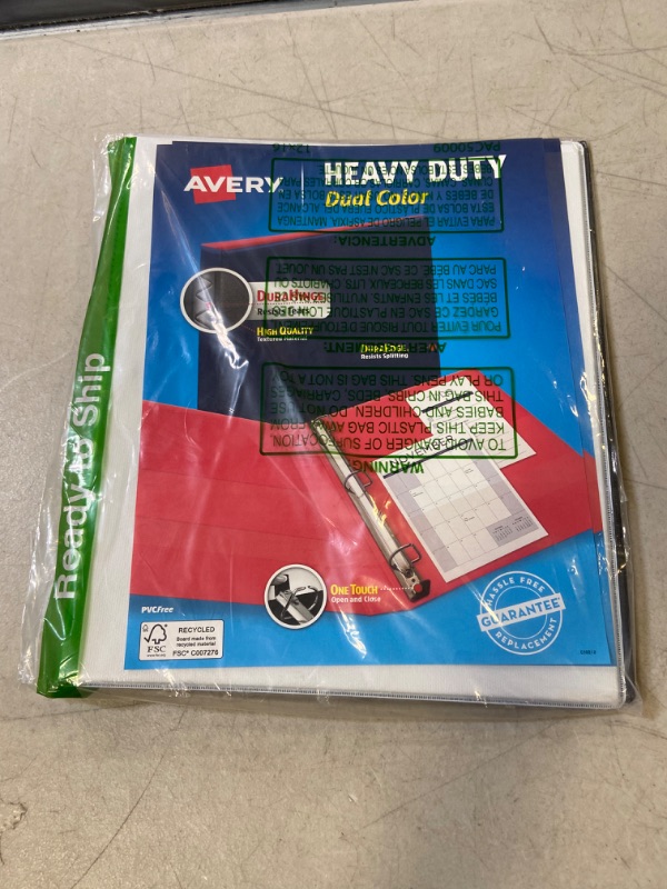 Photo 2 of Avery Heavy-Duty Dual Color 3 Ring Binder, 1/2 Inch Slant Rings, White/Black View Binder (17880) .5" White/Black