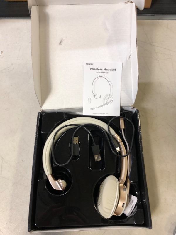 Photo 2 of Wireless Headset, Bluetooth Headphones with Microphone Noise Canceling with USB Dongle & Mic Mute, Trucker Bluetooth Headset for Cell Phone Computer Office Call Center Skype Zoom Conference White Gold