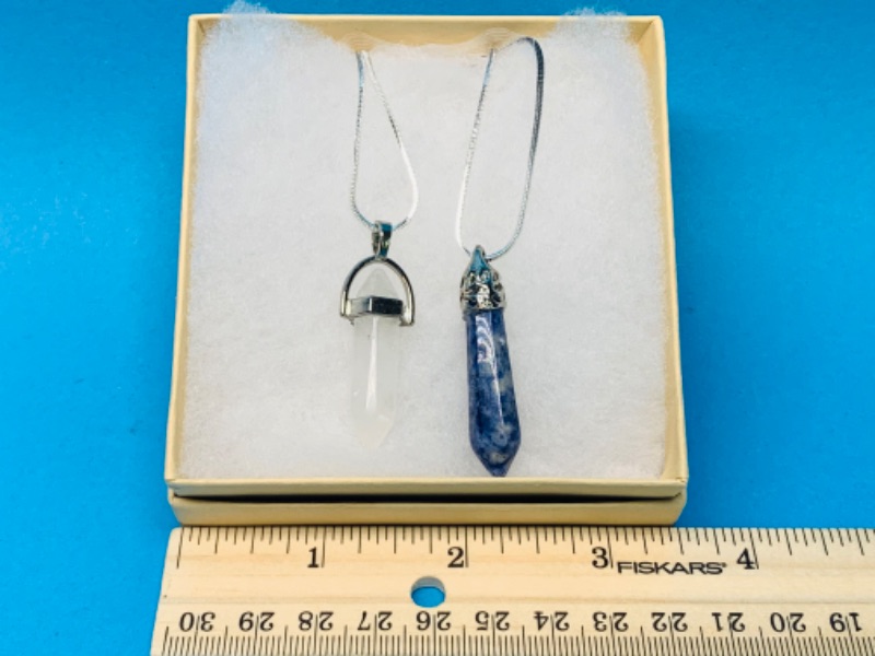 Photo 2 of 015001…2 crystal pendant necklaces on 22” chains in gift boxes 