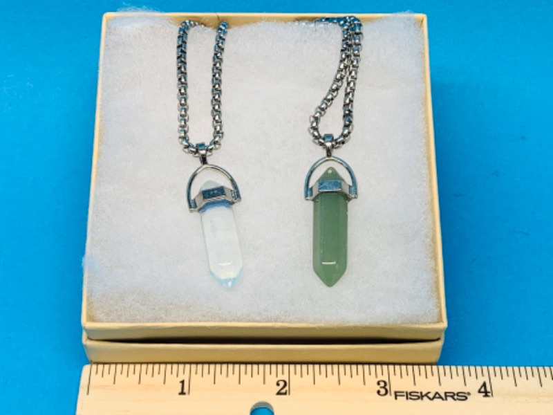 Photo 2 of 015002… 2 crystal pendant necklaces on 22” chains in gift boxes 