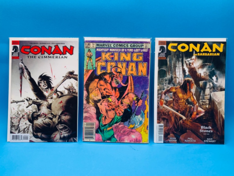 Photo 1 of 015050… 3 Conan  comics in plastic sleeves -vintage one shows wear from age 