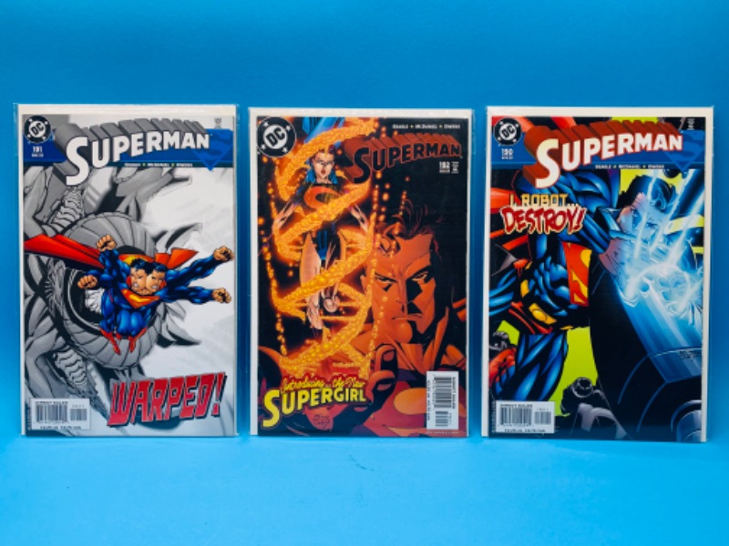 Photo 1 of 015061… 3 Superman comics in plastic sleeves 