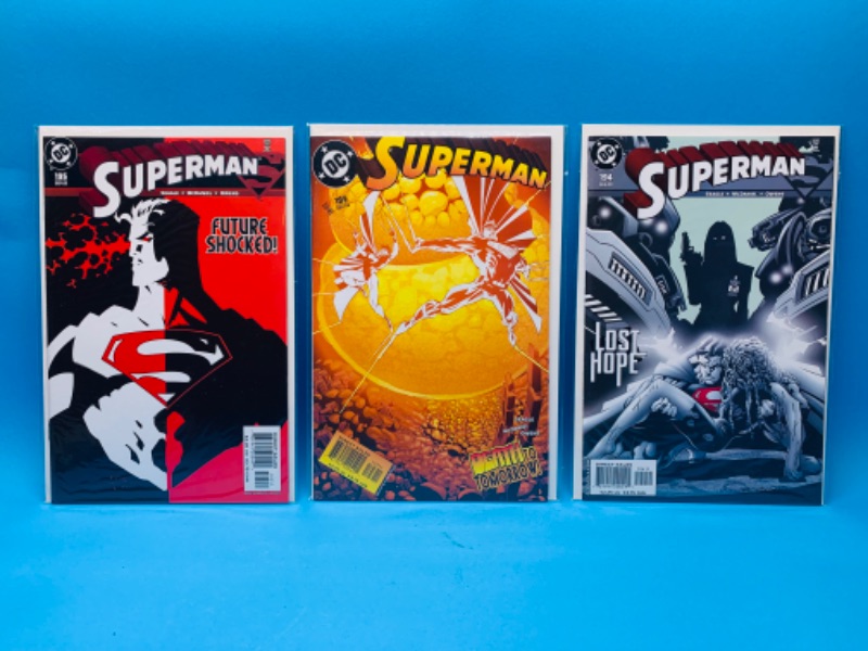 Photo 1 of 015062… 3 Superman comics in plastic sleeves 