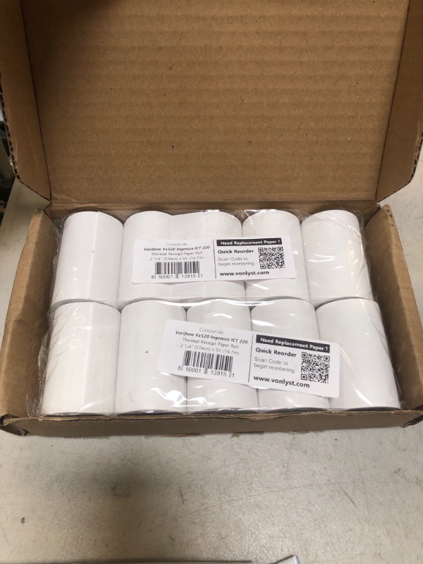 Photo 2 of Vonlyst Thermal Paper Roll 2 1/4 X 55 for Verifone Vx520 Ingenico ICT220 ICT250 FD400 (10 rolls)