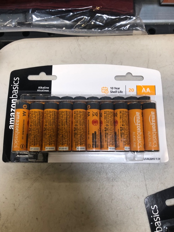 Photo 1 of Amazon Basics 20 Pack AA Alkaline Batteries - Blister Packaging 20 Count (Pack of 1)