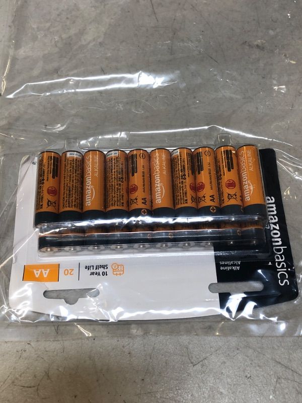 Photo 1 of Amazon Basics 20 Pack AA Alkaline Batteries - Blister Packaging 20 Count (Pack of 1)