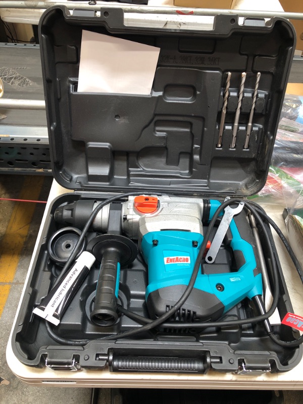 Photo 2 of ENEACRO 1-1/4 Inch SDS-Plus 13 Amp Heavy Duty Rotary Hammer Drill, Safety Clutch 4 Functions with Vibration Control Including Grease, Chisels and Drill Bits with Case
