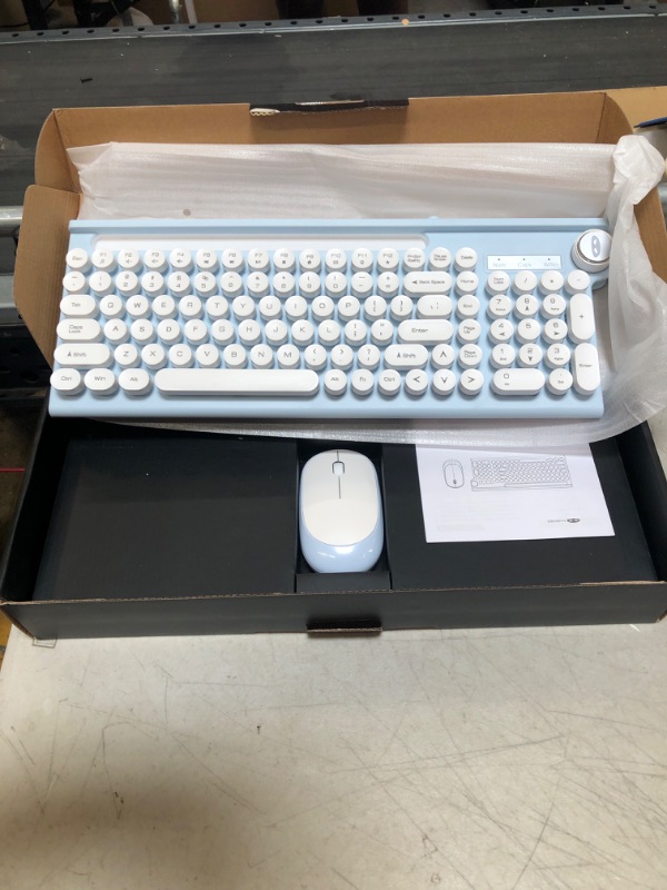Photo 1 of V630 Wireless Keyboard and Mouse Combo, MageGee 2.4G USB 101Keys Wireless Typewriter Keyboard, Waterproof Cute Round Retro Aesthetic Keyboard for Computer,PC,Desktops,Laptop, Mac(White Blue)