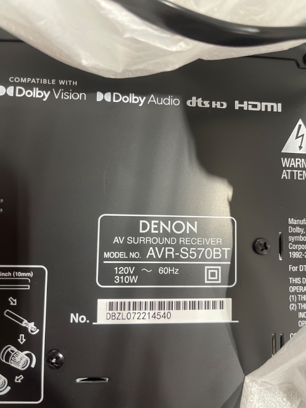 Photo 6 of Denon AVR-S570BT (2022 Model) 5.2 Channel AV Receiver - 8K Ultra HD Audio & Video, Enhanced Gaming Experience, Wireless Streaming via Built-in Bluetooth, (4) 8K HDMI Inputs, Supports eARC