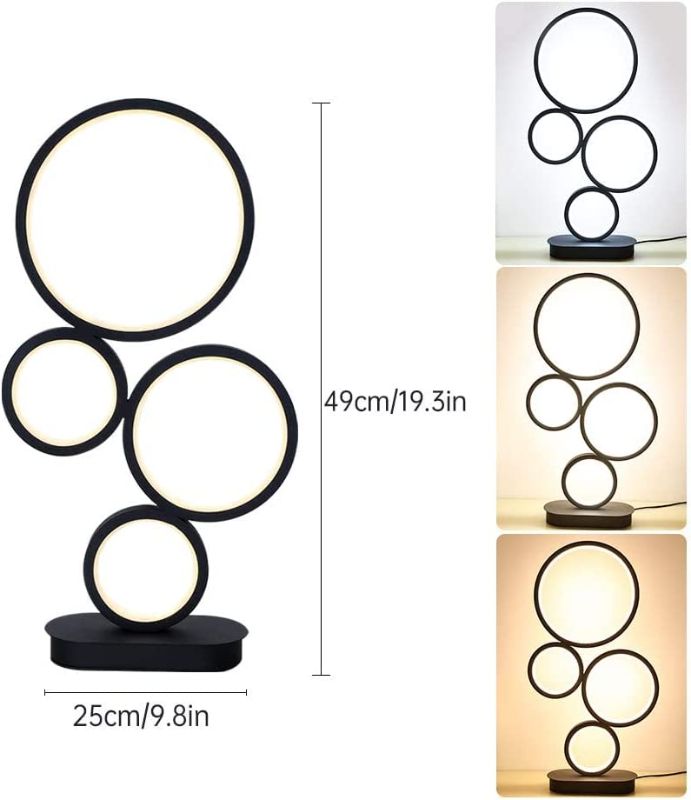 Photo 1 of IYUNXI ModernTable Lamp, Circle Lamp, Bedside Table Lamp,14W 3 Light Color Settings,10 Levels of Dimming, Iron Craft Black, for Bedroom Living Room Office Nightstand Lamp