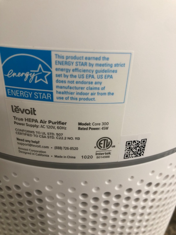 Photo 4 of LEVOIT Air Purifier for Home Allergies Pets Hair in Bedroom, H13 True HEPA Filter, 24db Filtration System Cleaner Odor Eliminators, Ozone Free, Remove 99.97% Dust Smoke Mold Pollen, Core 300, White