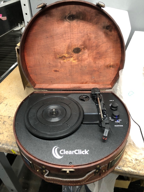 Photo 3 of ClearClick Vintage Suitcase Turntable with Bluetooth & USB - Classic Wooden Retro Style