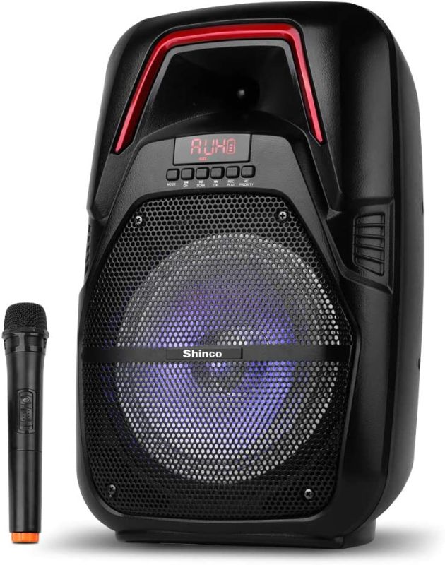 Photo 1 of Shinco Portable PA Speaker System, Powerful Bluetooth Speaker with Wireless Microphone, 8 inch Subwoofer, Balanced Sound, Great for Outdoor Party
