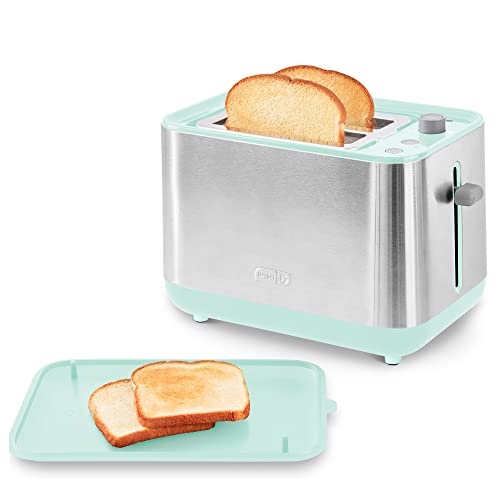 Photo 1 of *** TESTED - FUNCTIONAL *** Dash SmartStore™ 2-Slice Wide-Slot Stainless Steel Toaster with Storage Lid - for Bagels, Specialty Breads & other Baked Goods, Aqua 2-Slice Aqua