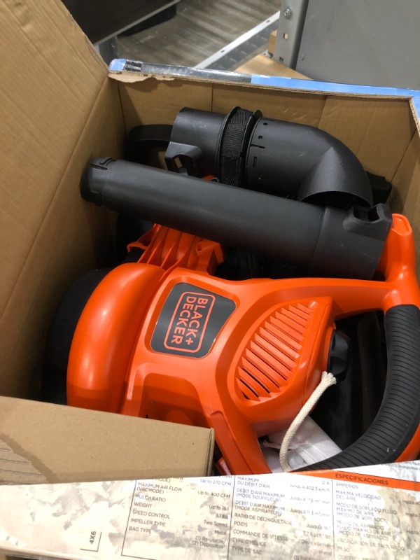 Photo 2 of *** NEW- UNABLE TO TEST *** BLACK+DECKER Leaf Blower & Leaf Vacuum, 3-in-1, 12-Amp, 250-MPH, 400-CFM (BV6000)