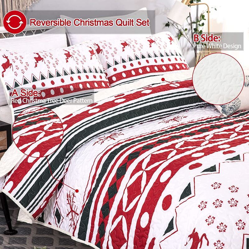 Photo 1 of *** STOCK PICTURE ONLY USED FOR REFRENCE *** Christmas Quilt Set Queen,Christmas Deer Santa Rudolph Reindeer Printed Bedspread with 2 Pillowcases,Christmas Snowflake Bedding Soft Microfiber Coverlet for All Seasons Queen 90"×90"
