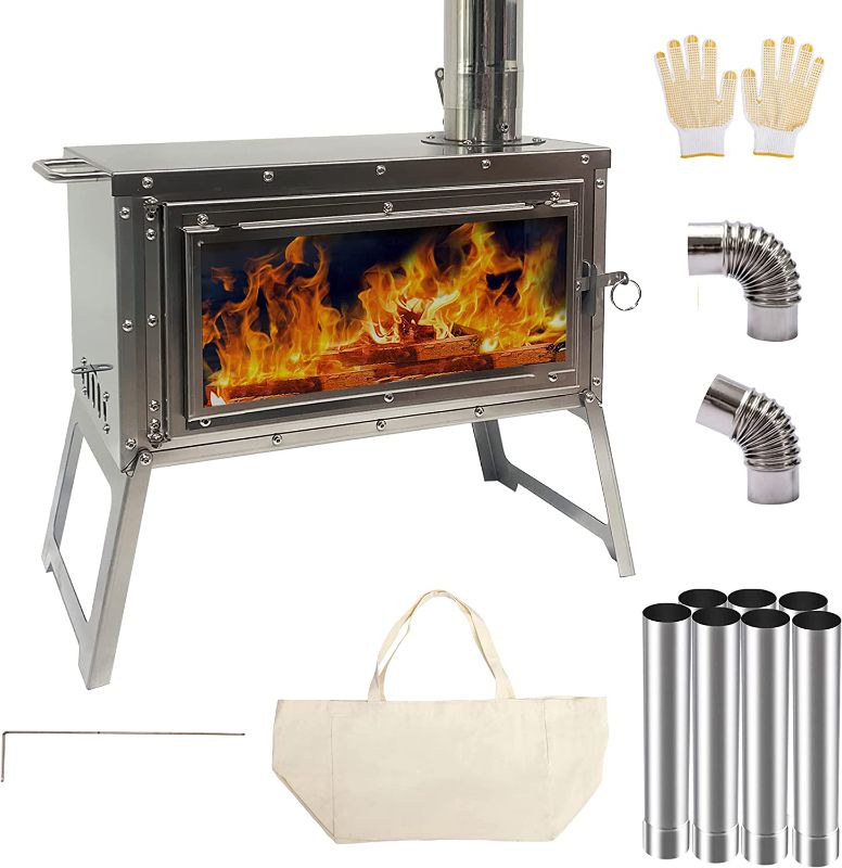 Photo 1 of **CONTENTS HAVE SHARP EDGES , OPEN WITH CAUTION**
LEISU Tent Stove Portable Outdoor Wood Burning Stove with Chimney Pipe for Winter Camping, Hunting, Cooking, Hiking, Fishing, Backpacking (Stainless Steel)
