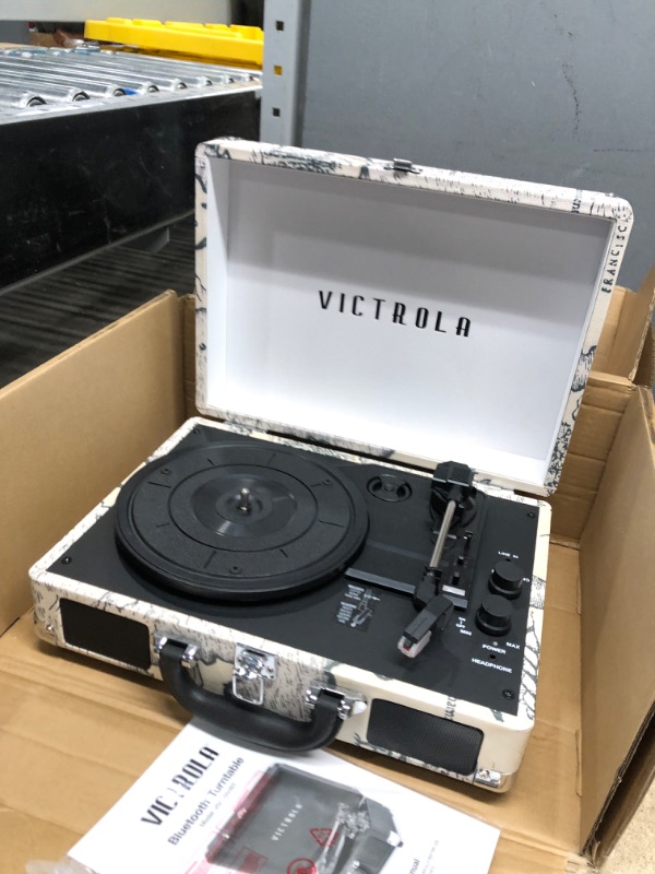 Photo 2 of **MISSING POWER CORD**
VICTROLA VSC-550BT-P4 BLUETOOTH SUITCASE TURNTABLE New/Open box