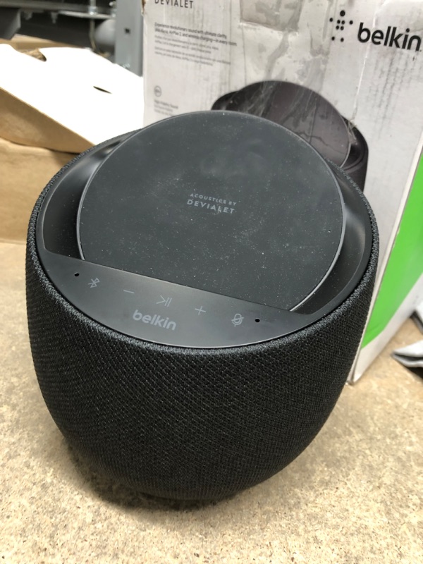 Photo 2 of **MISSING POWER CORD**
Belkin SoundForm Elite Hi-Fi Smart Speaker + Wireless Charger (Alexa Voice-Controlled Bluetooth Speaker) Sound Technology By Devialet - Fast Wireless Charging For iPhone, Samsung Galaxy & More (Black)