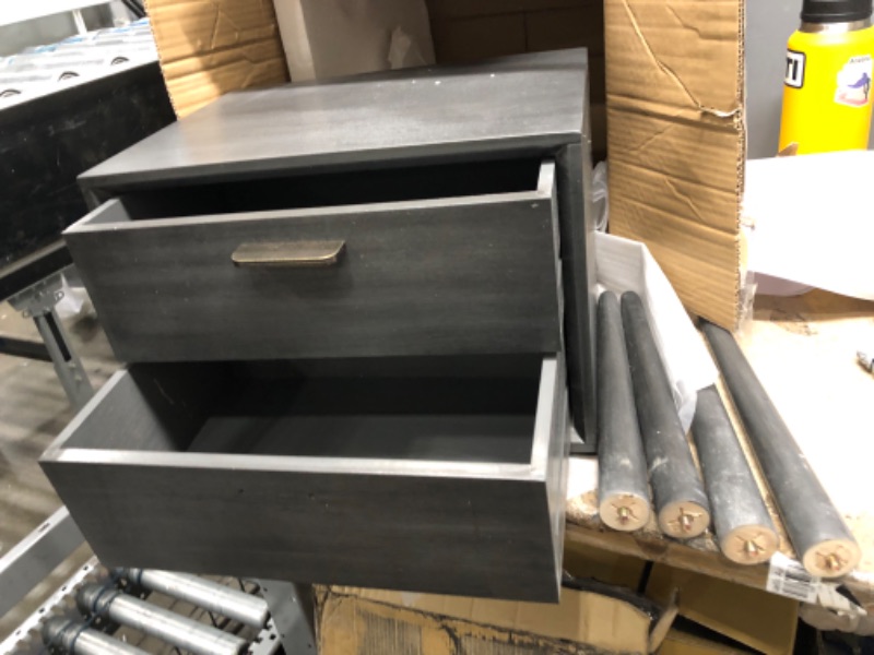 Photo 1 of **HARDWARE INCOMPLETE**
Olsen Gunmetal Gray Mid-Century 2-Drawer Accent Table