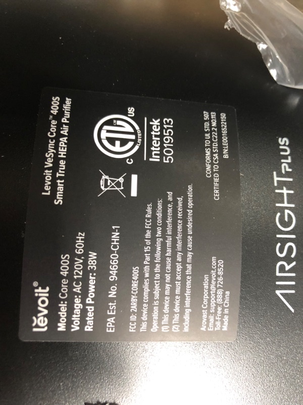 Photo 4 of **FRAME IS DAMAGED**
LEVOIT Air Purifiers for Home Large Room, Smart WiFi and PM2.5 Monitor H13 True HEPA Filter Removes Up to 99.97% of Particles, Pet Allergies, Smoke, Dust, Auto Mode, Alexa Control, 990 sq.ft, Black Core 400S Black Air Purifiers