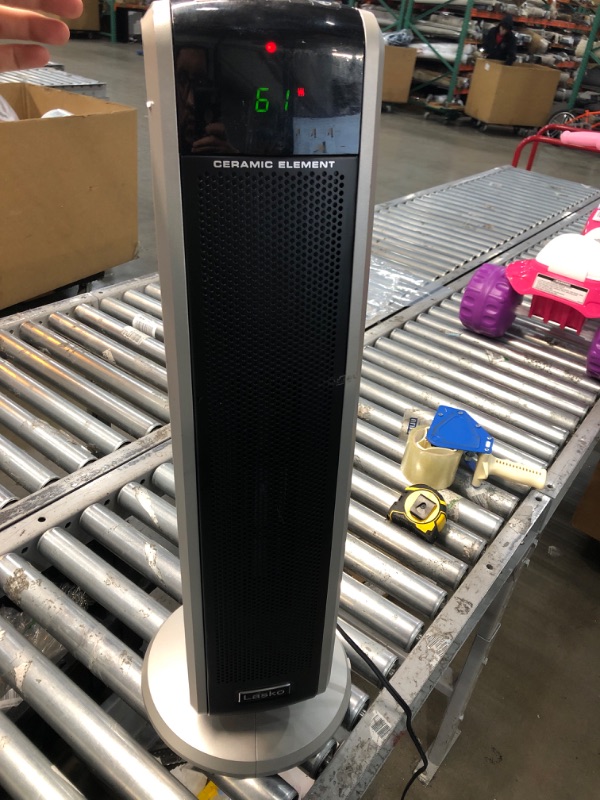 Photo 2 of **TESTED POWERED ON**Lasko 29” Ceramic Tower Heater for Large Rooms, Whole Room Heating with Oscillation, Overheat Protection, Digital Display, Timer, 1500W, Black, 5586