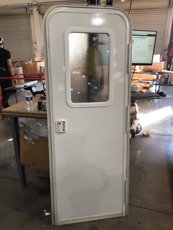 Photo 2 of DENTED EDGE; TORN SCREEN***Lippert Components v000040259 26" x 72" RV Right Radius Entry Door , White 26 Inch x 72 Inch