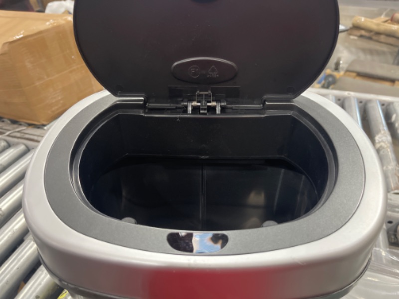 Photo 4 of NINESTARS DZT-12-9 Automatic Touchless Infrared Motion Sensor Trash Can, 3 Gal. 12 L., Stainless Steel (Oval, Silver/Black Lid) & Hefty Small Garbage Bags, Flap Tie, 4 Gallon, 26 Count Sensor Trash Can + Garbage Bags
