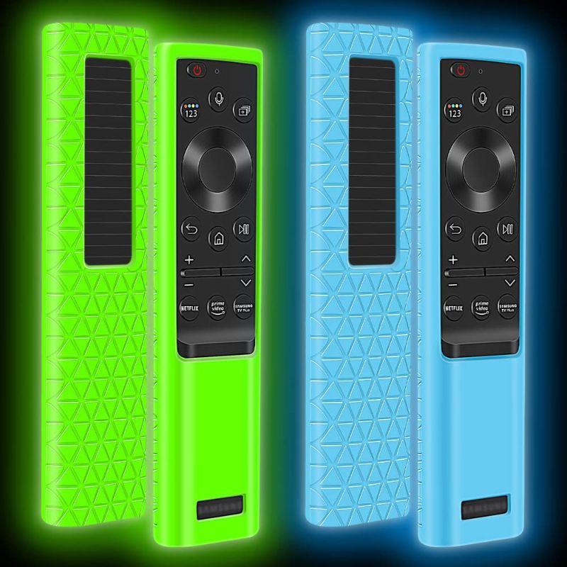 Photo 1 of [2Pack] Silicone Protective Case for Samsung Smart TV Solar Cell Remote Control 2021,for Samsung BN59-01357 BN59-01363 Remote Replacement Shockproof Battery Back Covers Skin Holder-Glowblue Glowgreen
