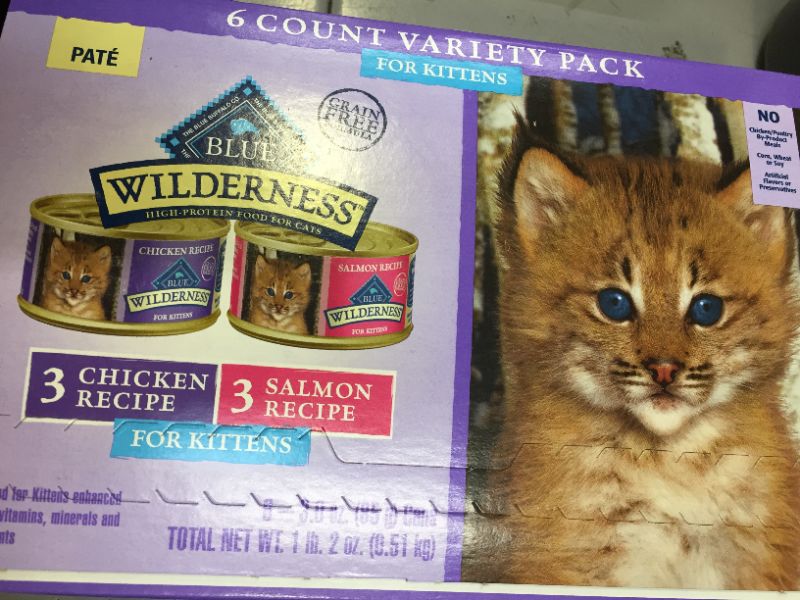 Photo 2 of 2 COUNT Blue Buffalo Wilderness 3 Oz Can Kitten Food Variety Pack 6-Pack
, EXP 18JAN2025