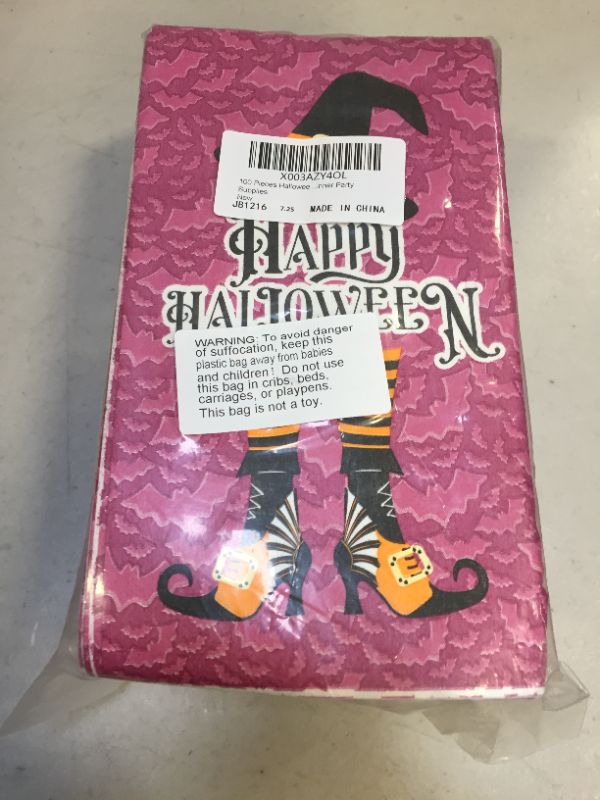 Photo 3 of 100 Pieces Halloween Napkins 3 Ply Happy Halloween Guest Napkins Wicked Witch Hat Leg Boot Dinner Napkins Halloween Disposable Hand Towels for Halloween Trick or Treat Dinner Party Supplies
