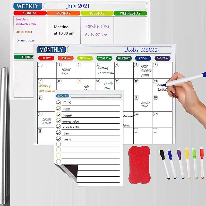Photo 2 of Magnetic Whiteboard Calendar Dry Erase Board for Fridge,Monthly/Weekly/Noteboard Set of 3 Erasable Calendar for Refrigerator Wall Home Kitchen Decor, Included 3 Fine-Tip Markers & Eraser
