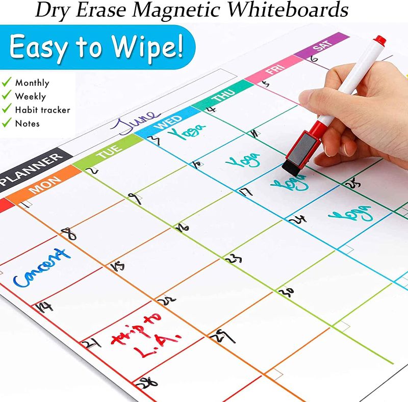 Photo 1 of Magnetic Whiteboard Calendar Dry Erase Board for Fridge,Monthly/Weekly/Noteboard Set of 3 Erasable Calendar for Refrigerator Wall Home Kitchen Decor, Included 3 Fine-Tip Markers & Eraser
