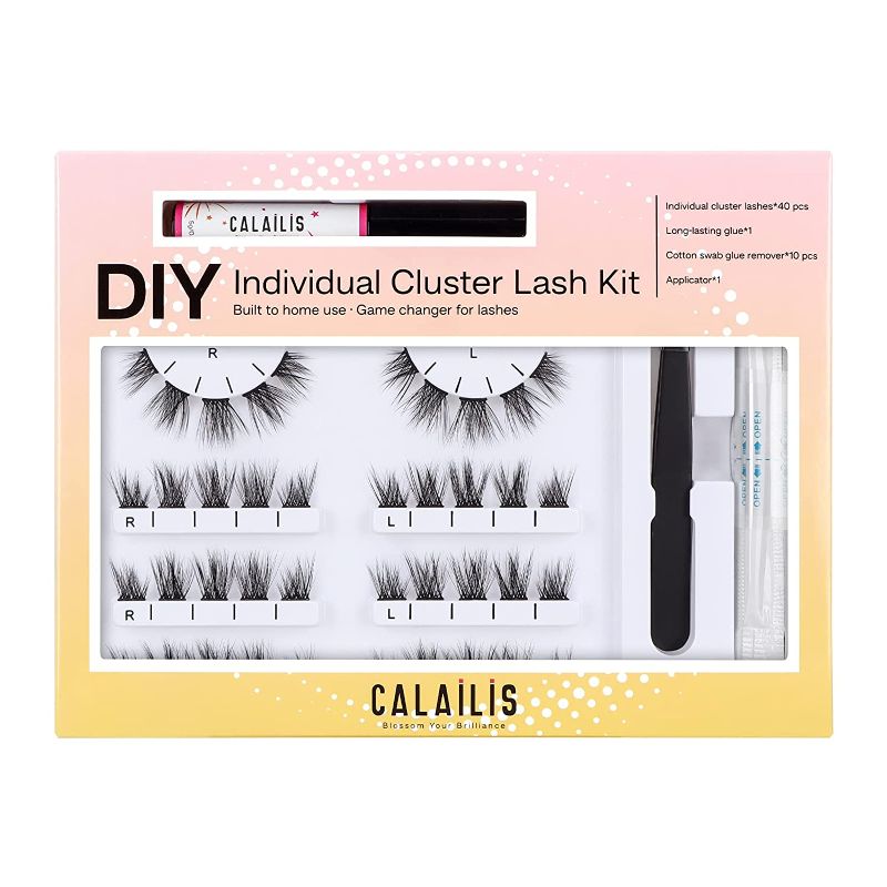 Photo 1 of DIY Eyelash Extension,CALAILIS Individual Cluster Lash Extension Kit,Home Use Natural Look 4 Pairs With Glue, Cotton Swab Glue Remover, Applicator CSD402
