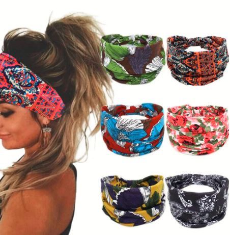 Photo 1 of Bohend Boho Headband Head Wrap Wide Stretchy Bandeau Headwear Turban Sport Yoga Gym Beach Women Hair Accessories for Women and Girls (B)
