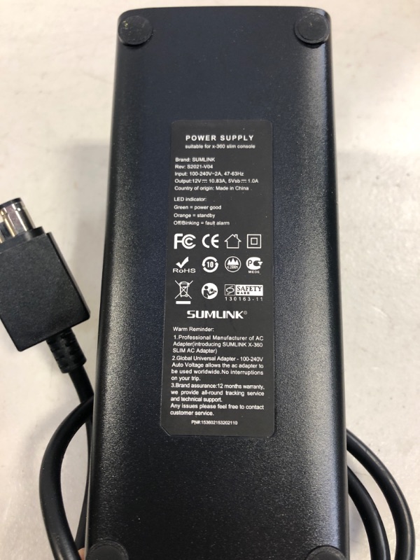 Photo 1 of [Updated Version] Power Supply Charger Cord for Xbox 360 Slim Auto Voltage (Black)
(UNABLE TO TEST)