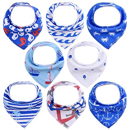 Photo 1 of 8 Pack Baby Cotton Absorbent Bandana Bibs for Drooling Teething
