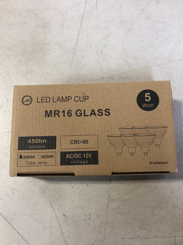 Photo 1 of MASSBLUE MR16 GU5.3 Light Bulbs 5W, 50W Halogen Bulbs Equivalent ,3000K Warm White , AC/DC 12V, 400lm, 120° Beam Angle ,Non-dimmable Bin-Pin Base MR16 Bulbs with Clear Glass Cover 6 Pack
