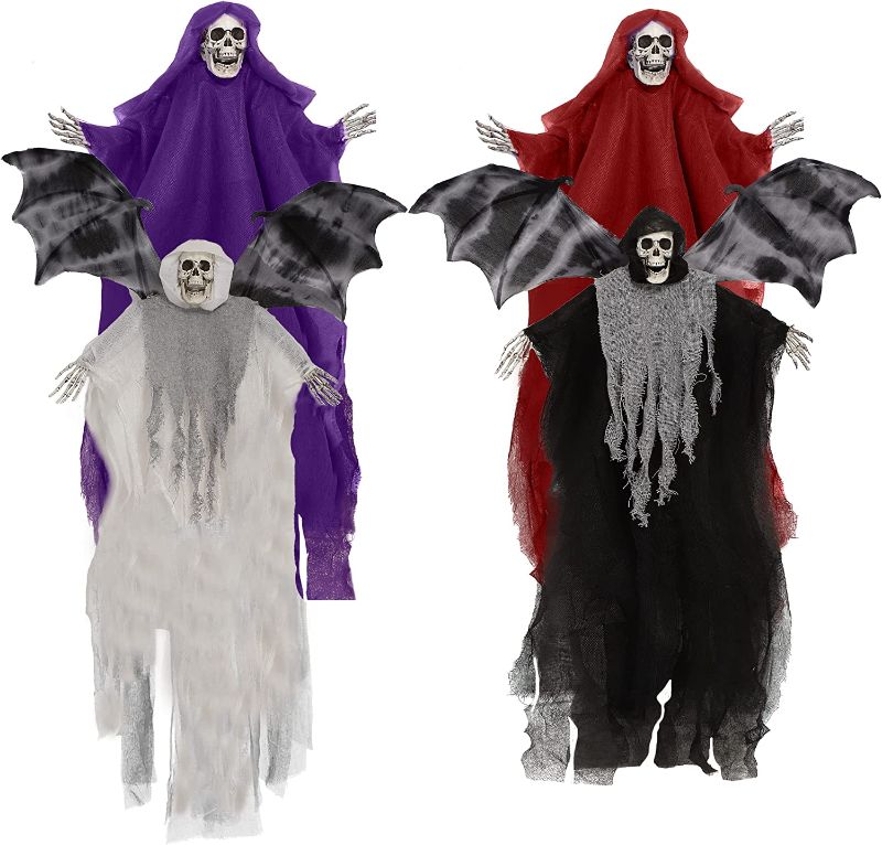 Photo 1 of 4Pack Halloween Hanging Ghost Decorations, two in 30inch and two in 25inch Halloween Flying Grim Reaper, with Bat Wings Halloween Horror Atmosphere Decorations Halloween Flowing Robe Ghost Decorations
FACTORY SEALED
