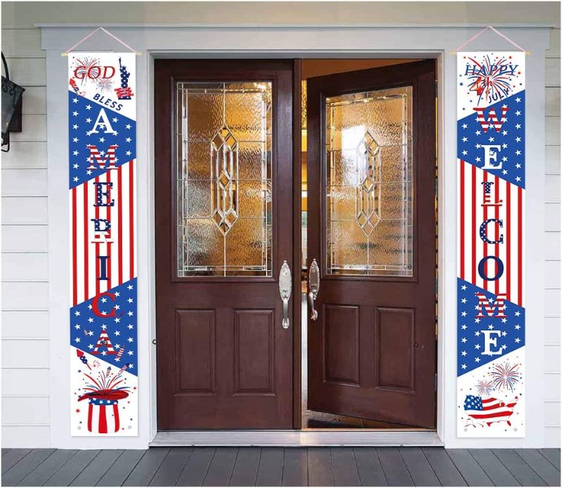 Photo 1 of 4th of July Decor Patriotic Decorations Porch Sign Welcome Sign God Bless America Door Decorations Patriots Party Supplies Garden Flag
