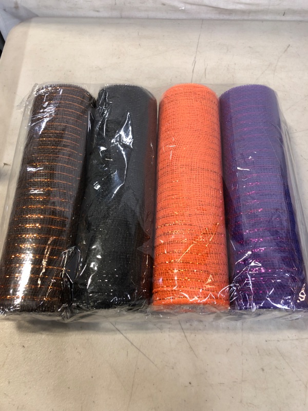 Photo 2 of 4 Rolls Halloween Mesh Ribbon for Wreaths 10 inch x 30 feet Each Roll, Halloween Poly Mesh Halloween Deco Mesh Ribbon Halloween Decoration DIY Crafts Making Supplies