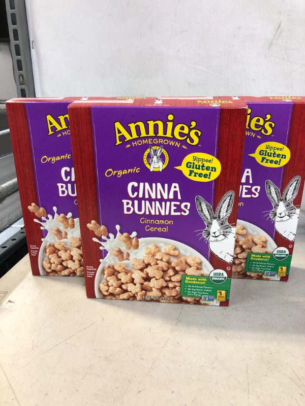 Photo 2 of ANNIE'S HOMEGROWN, Organic Cereal,CinnabunniesSize 10 OZ - No Artificial Ingredients GMO Free 95%+ Organic
PACK OF 3
BB 10/06/22